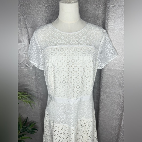 NWT Banana Republic Short Sleeve Eyelet Midi Dress Ivory Sz 14 - Picture 2 of 11